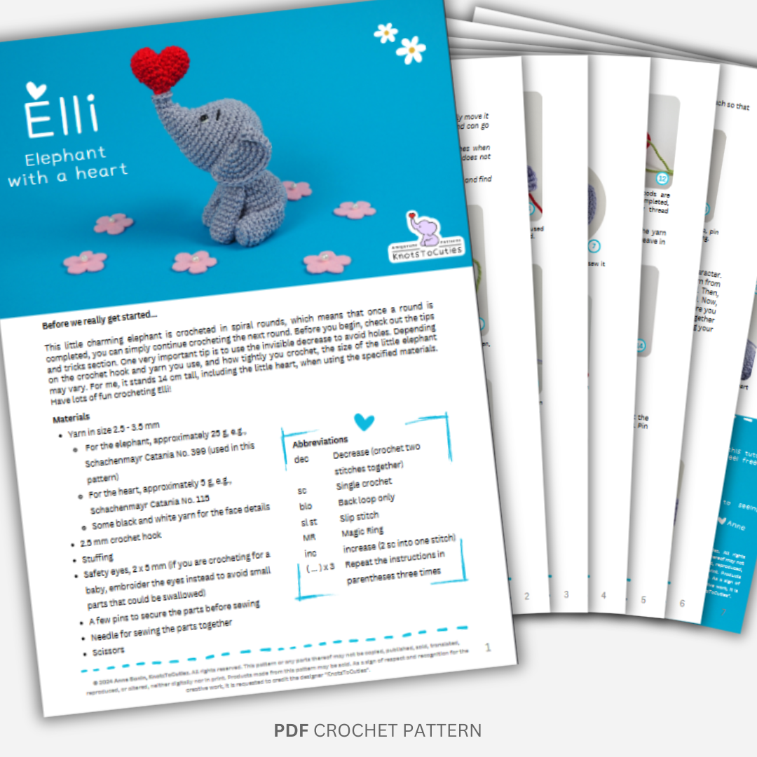 Elli Elephant with a Heart Crochet Pattern