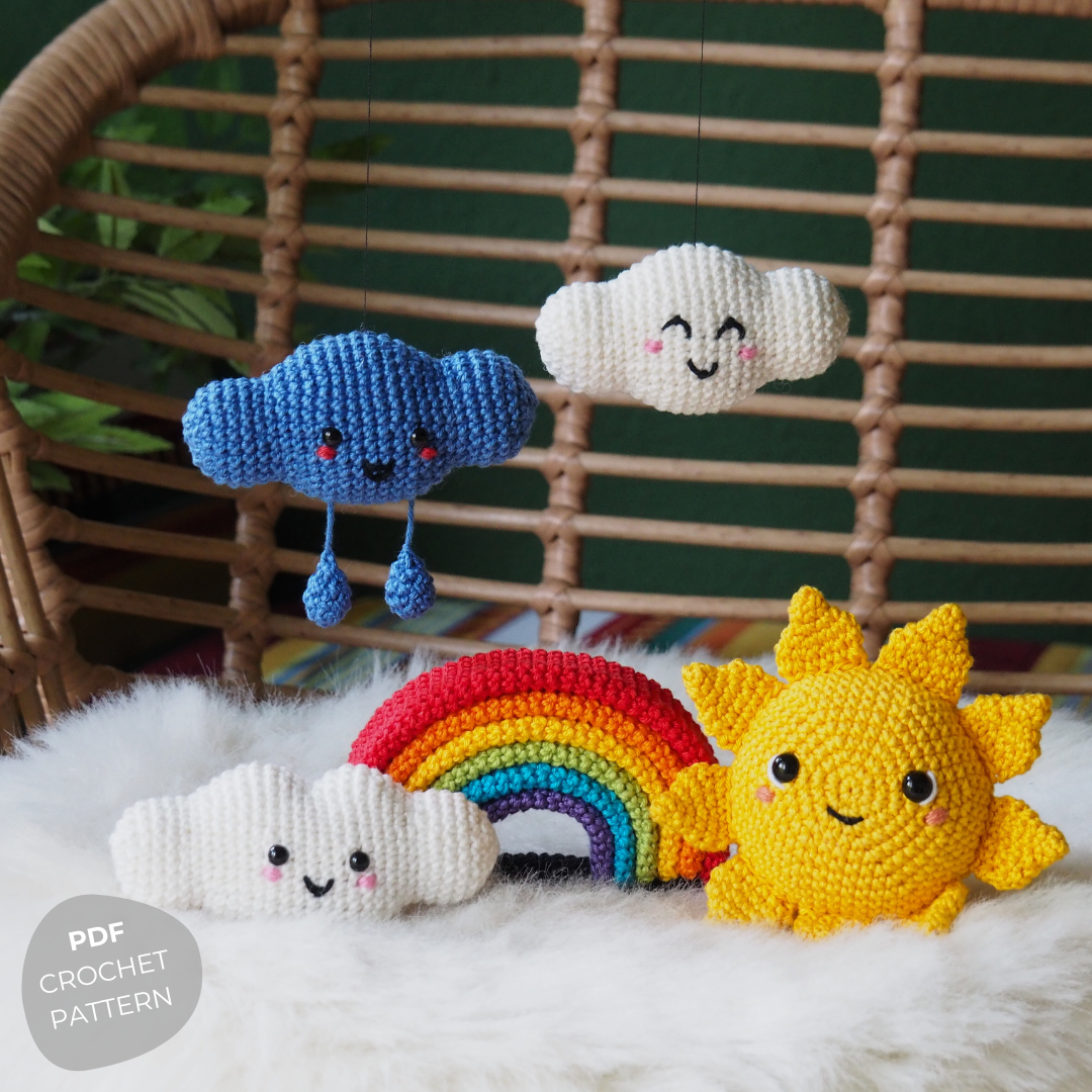 Weathergurumis Crochet Pattern with Sun, Cloud, Rain Cloud, and Rainbow