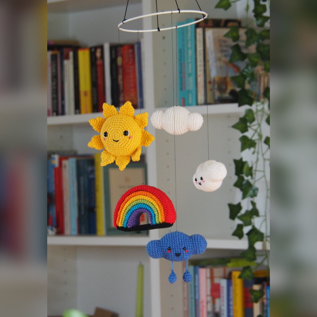 Weathergurumis Crochet Pattern with Sun, Cloud, Rain Cloud, and Rainbow